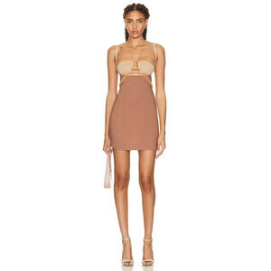 Nensi Dojaka Draped Double Bra Mini Dress in Caramel & Sable Small New Womens